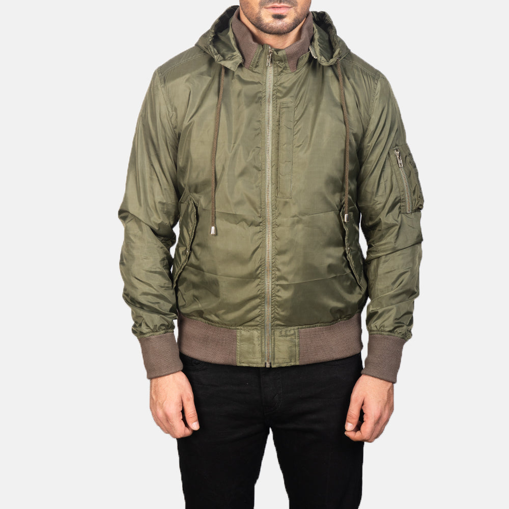 Hanklin MA-1 Green Hooded Nylon Bomber Jacket