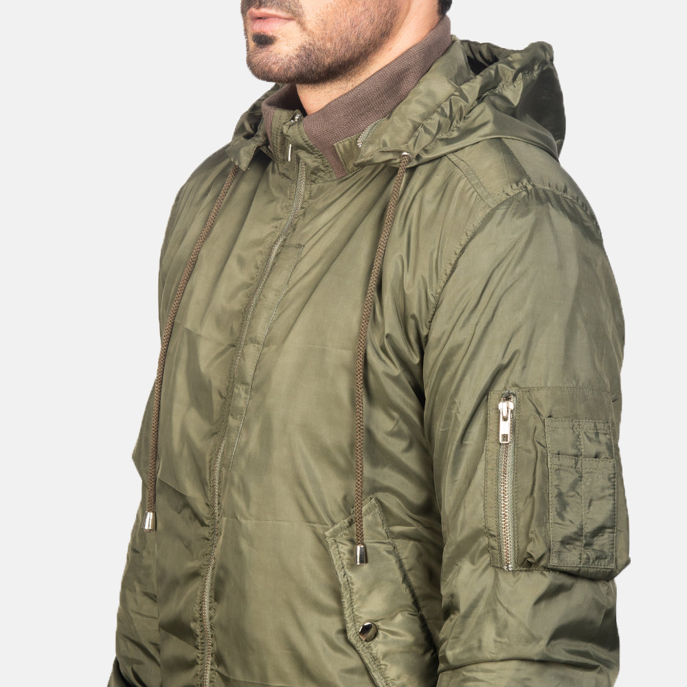 Hanklin MA-1 Green Hooded Nylon Bomber Jacket
