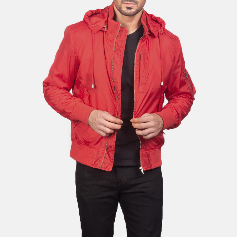 Hanklin MA-1 Red Hooded Nylon Bomber Jacket