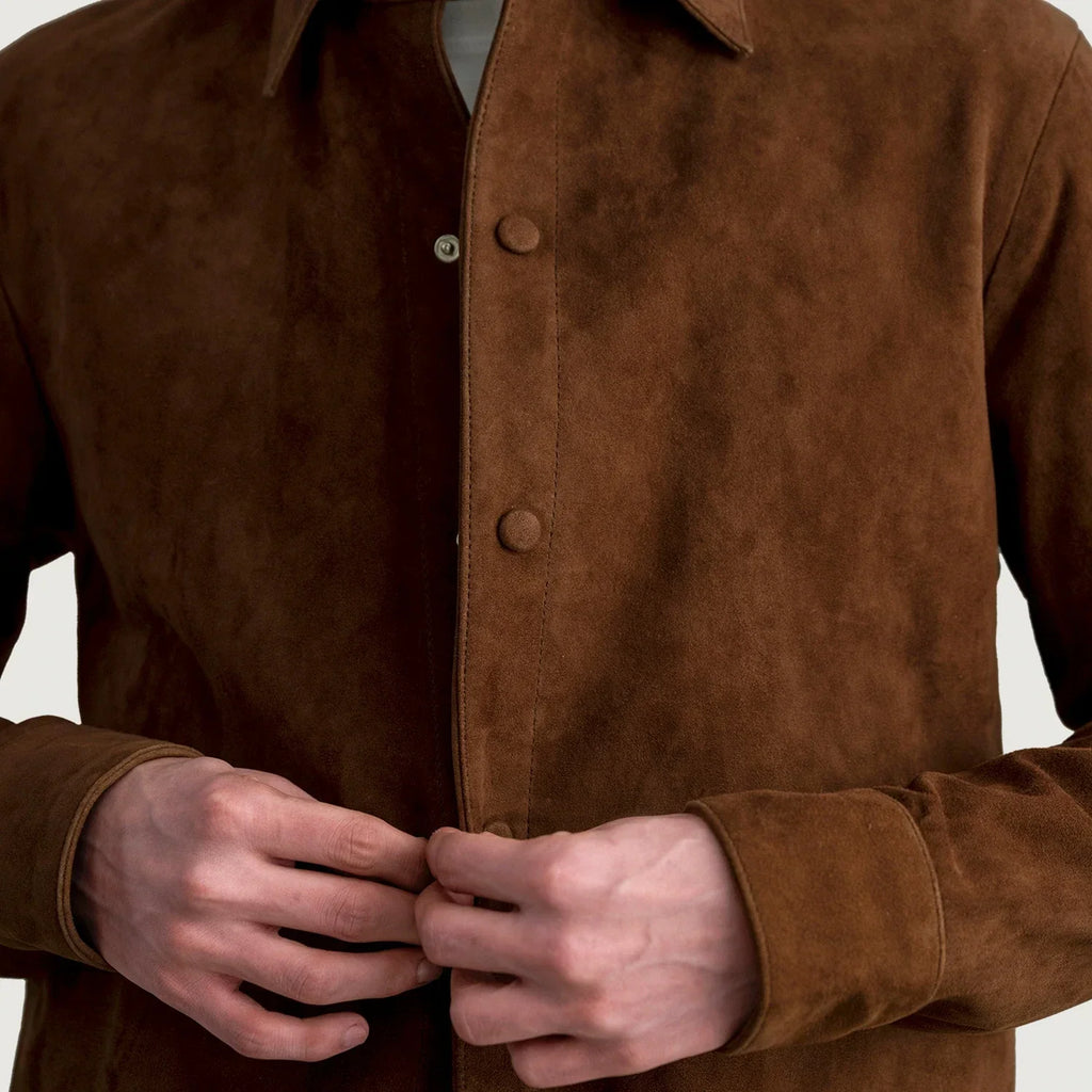 Haven Brown Suede Goatskin Leather Shirt