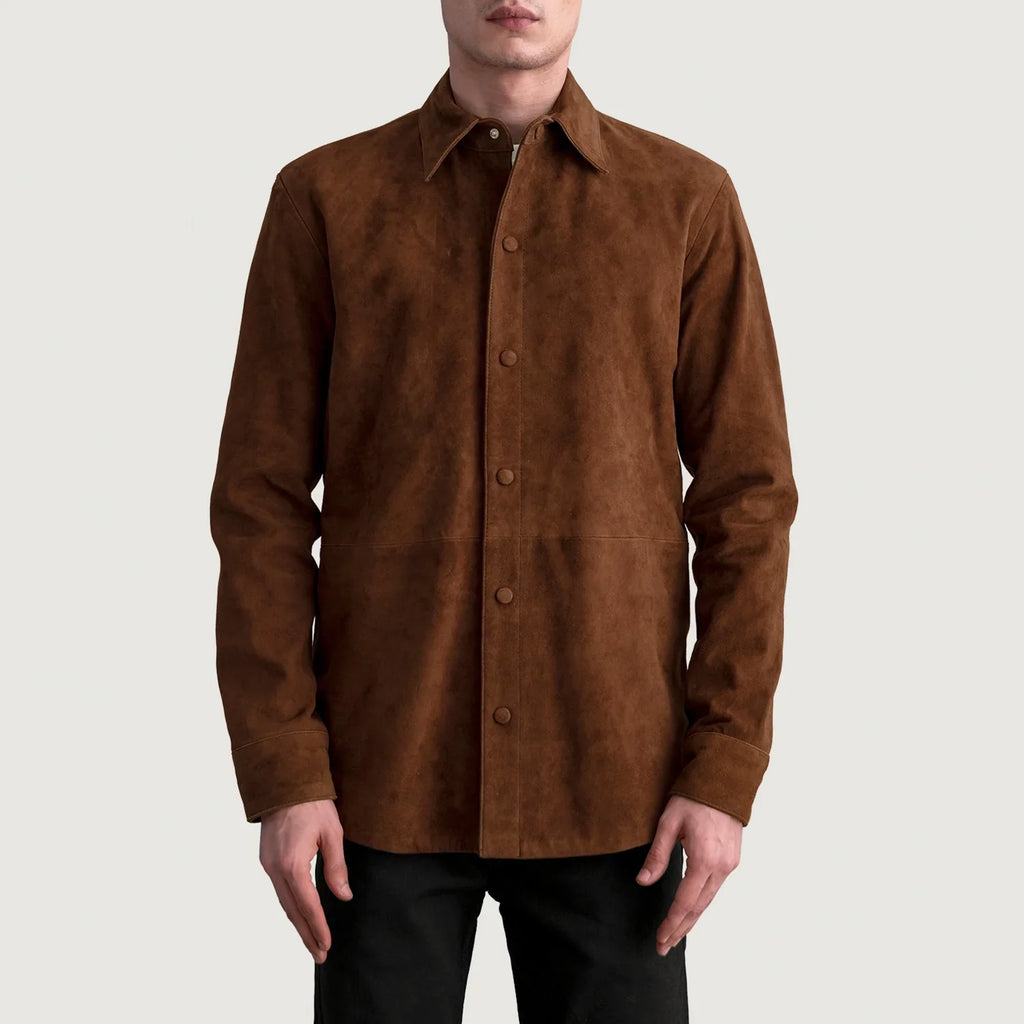 Haven Brown Suede Goatskin Leather Shirt