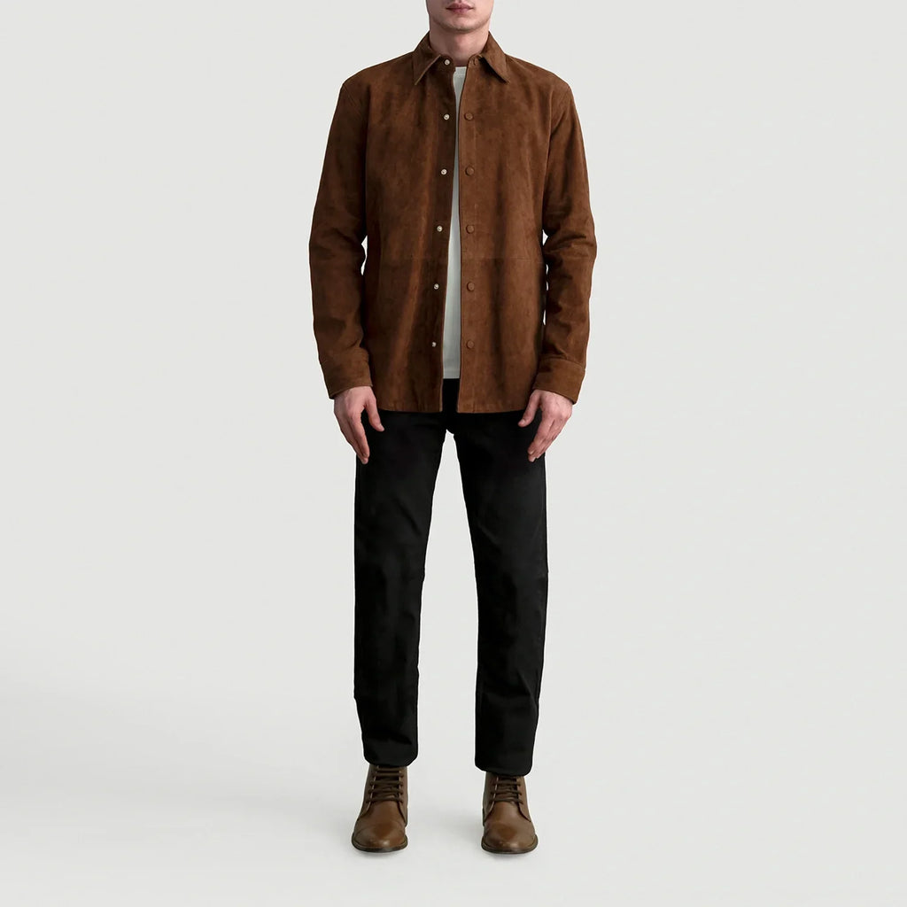 Haven Brown Suede Goatskin Leather Shirt