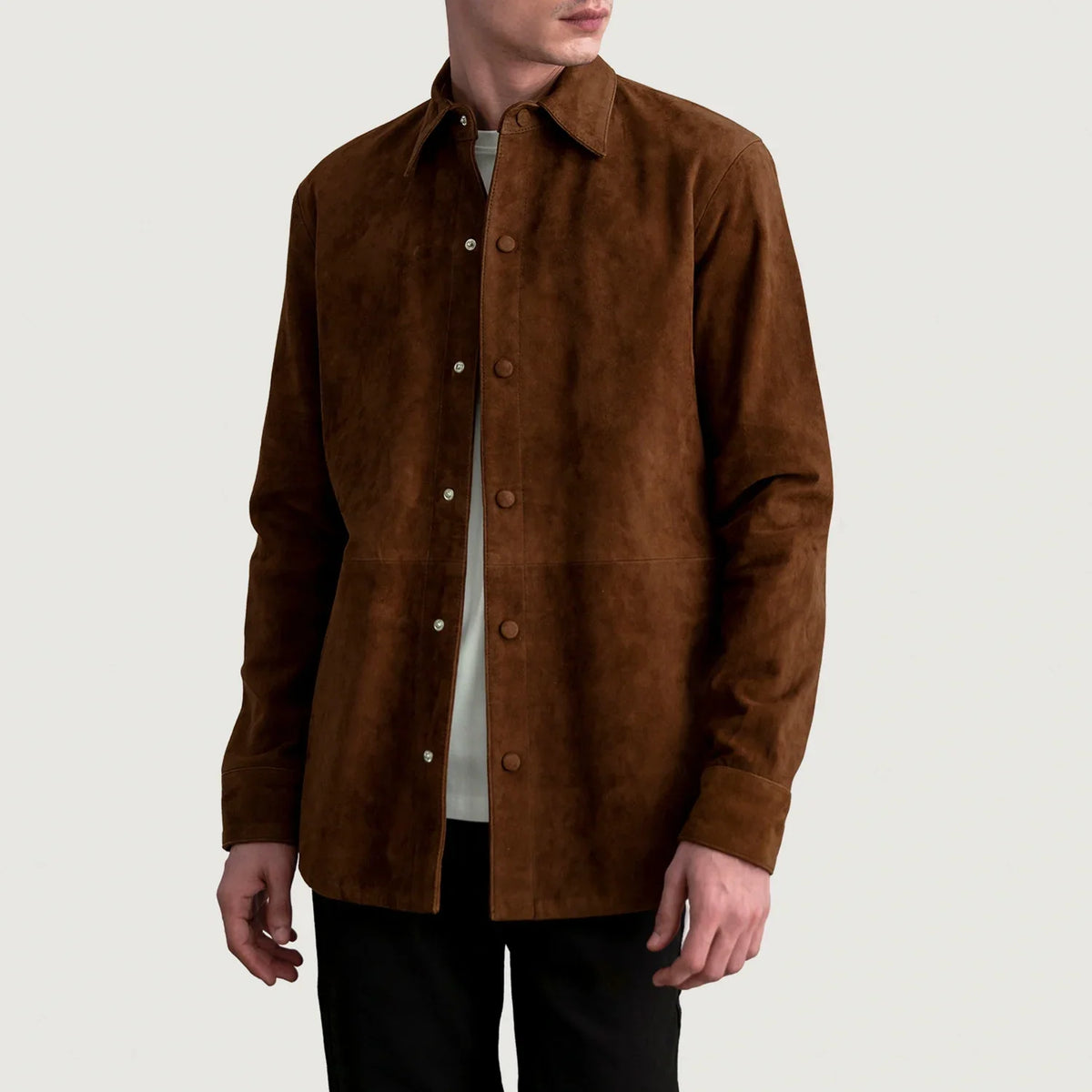 Haven Brown Suede Goatskin Leather Shirt