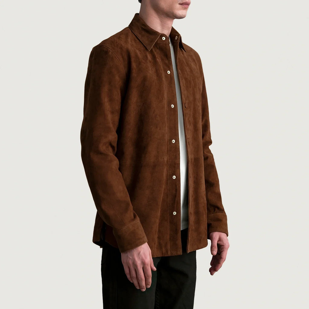 Haven Brown Suede Goatskin Leather Shirt