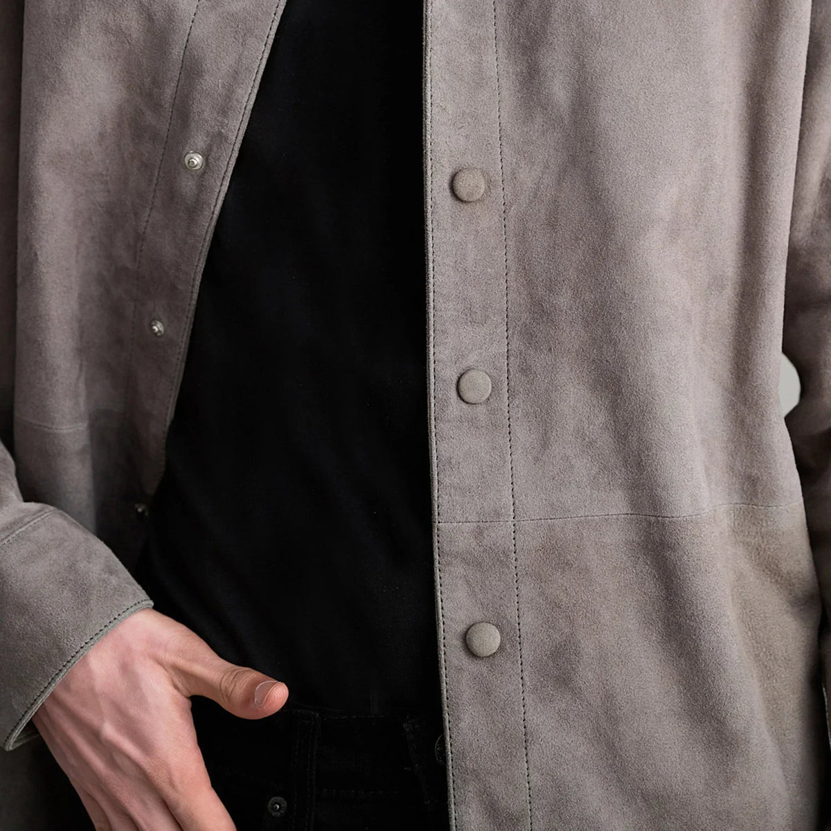 Haven Grey Suede Goatskin Leather Shirt