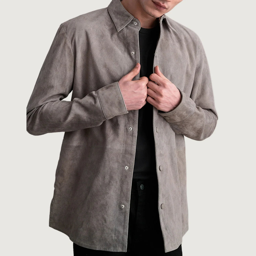 Haven Grey Suede Goatskin Leather Shirt