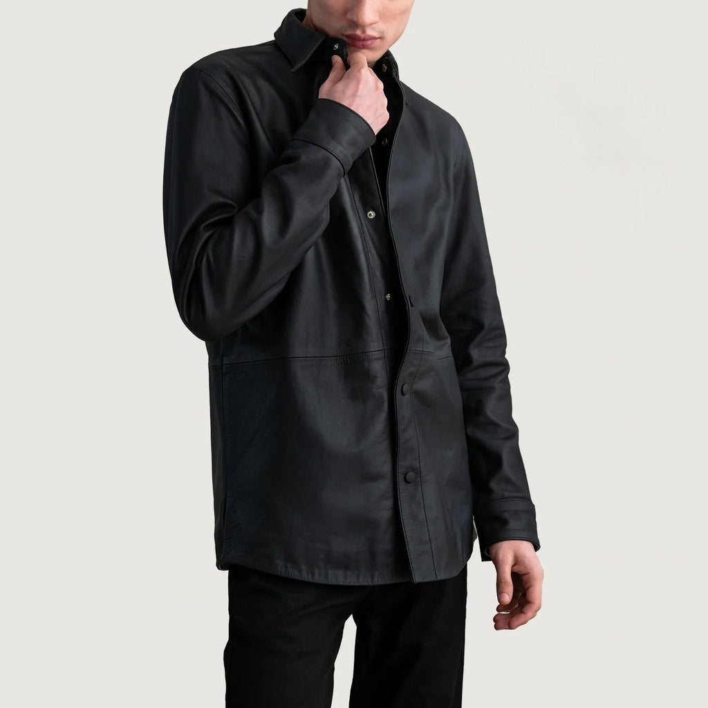 Haven Matte Black Cowhide Leather Shirt