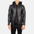 Hector Black Hooded Cowhide Moto Leather Jacket