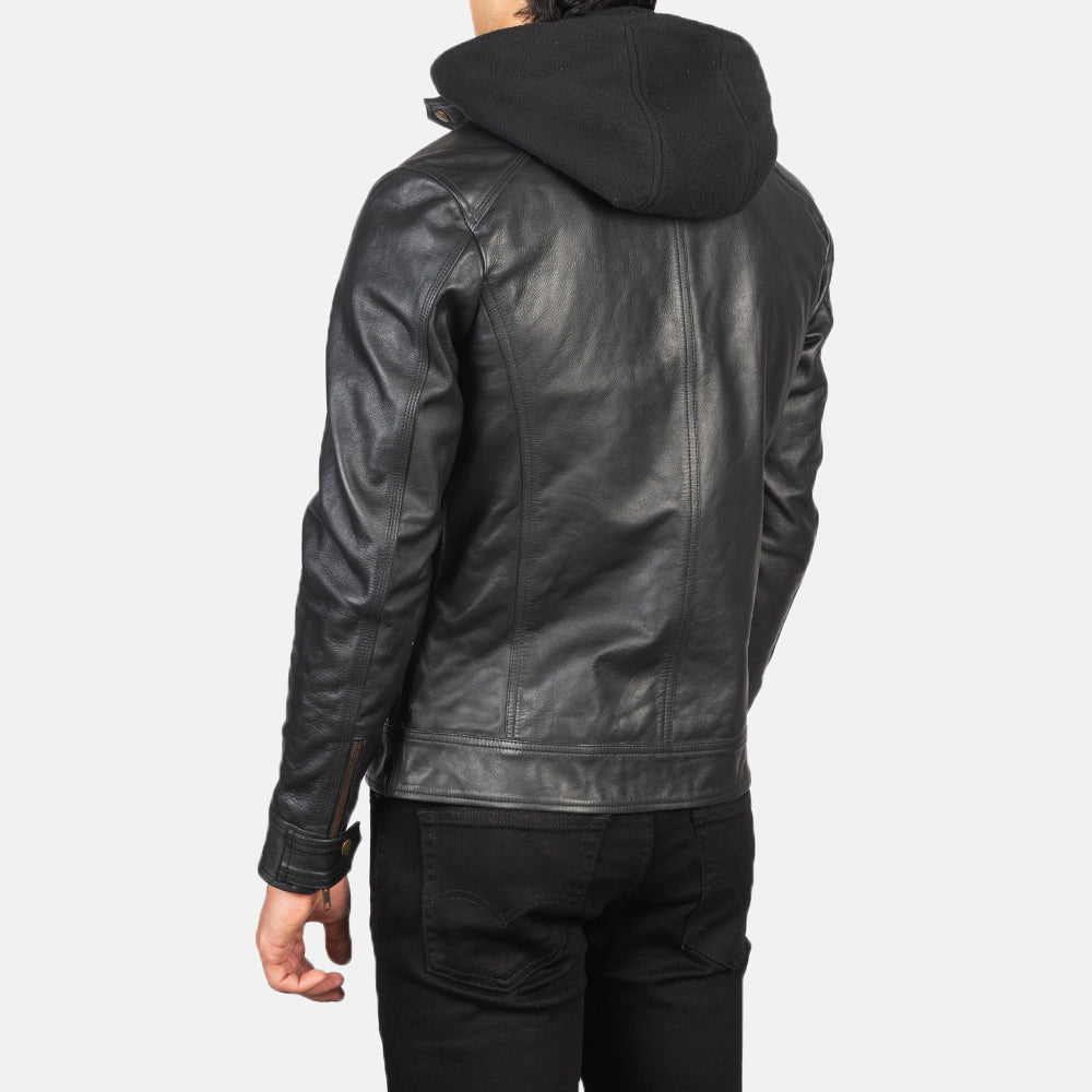 Hector Black Hooded Cowhide Moto Leather Jacket