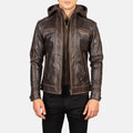 Hector Vintage Brown Hooded Goatskin Moto Leather Jacket
