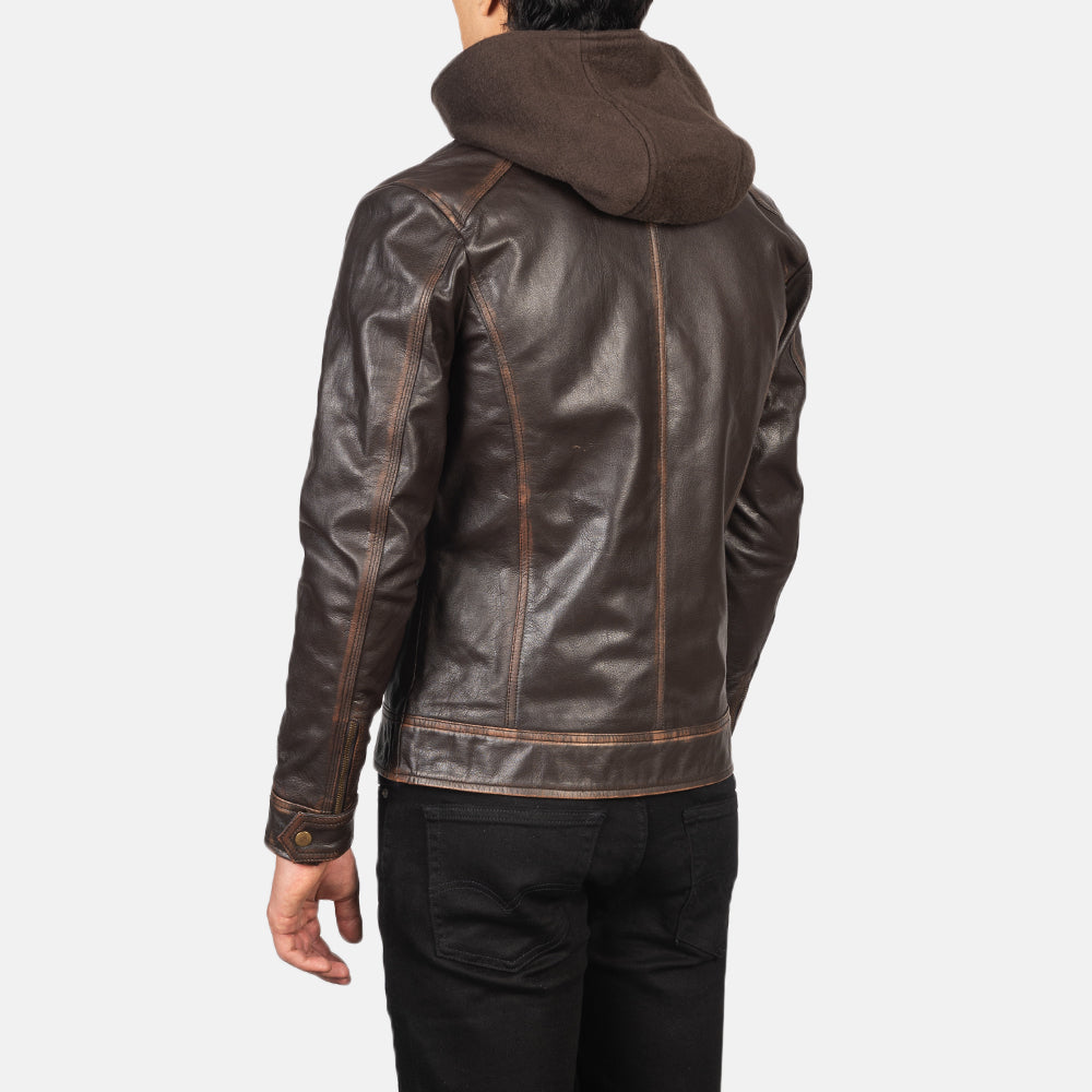Hector Vintage Brown Hooded Goatskin Moto Leather Jacket