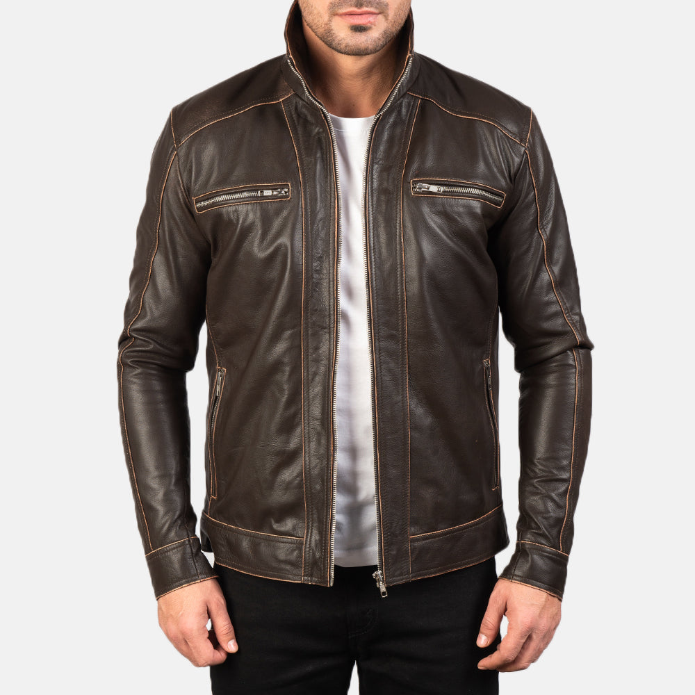 Hudson Brown Rub-Off Goatskin Biker Jacket