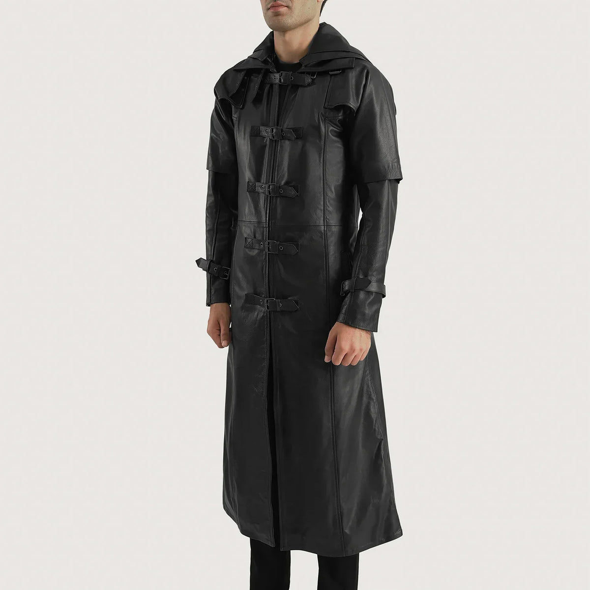 Huntsman Black Hooded Cowhide Trench Coat