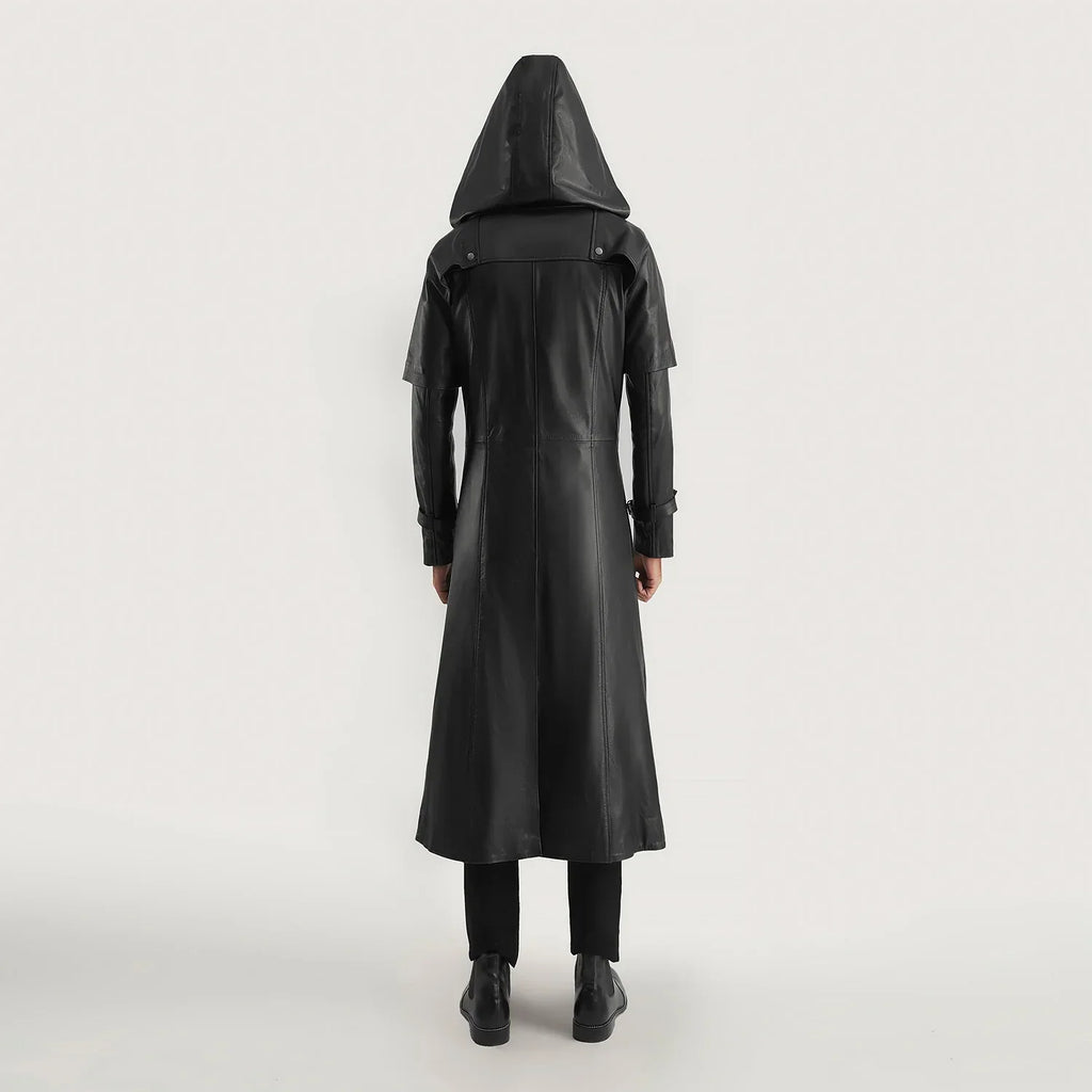 Huntsman Black Hooded Cowhide Trench Coat