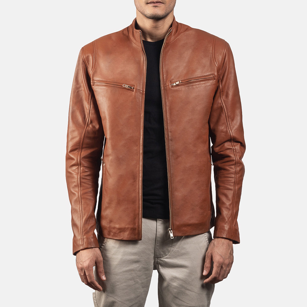Ionic Brown Sheepskin Leather Biker Jacket