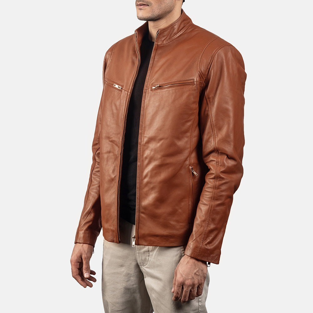 Ionic Brown Sheepskin Leather Biker Jacket