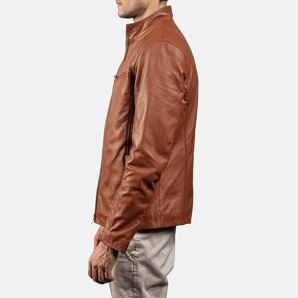 Ionic Brown Sheepskin Leather Biker Jacket