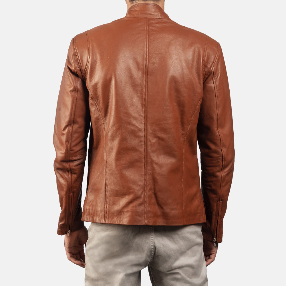Ionic Brown Sheepskin Leather Biker Jacket