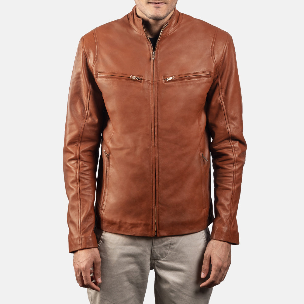 Ionic Brown Sheepskin Leather Biker Jacket
