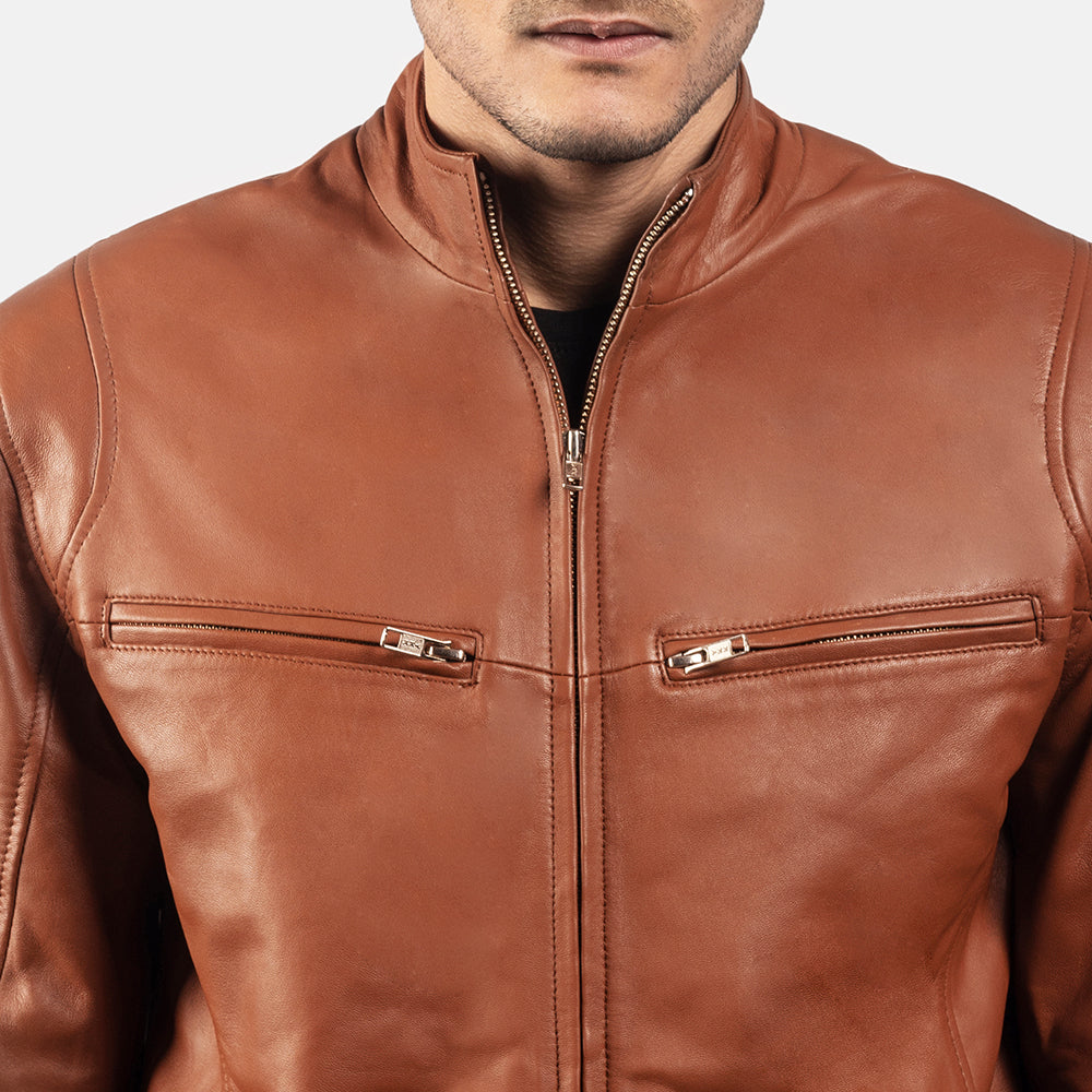 Ionic Brown Sheepskin Leather Biker Jacket