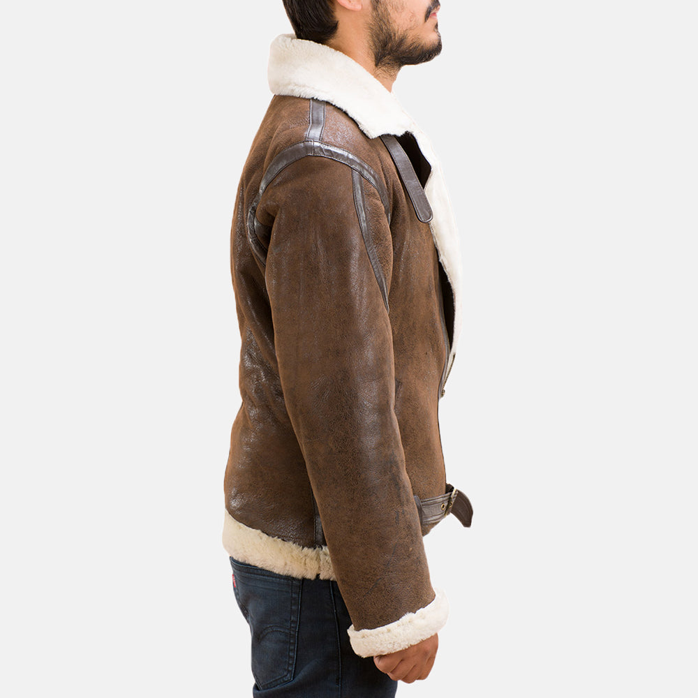 Forest Distressed Brown Double Face Shearling Jacket