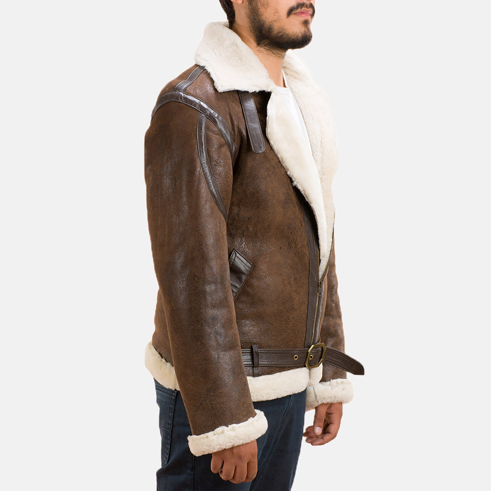 Forest Distressed Brown Double Face Shearling Jacket