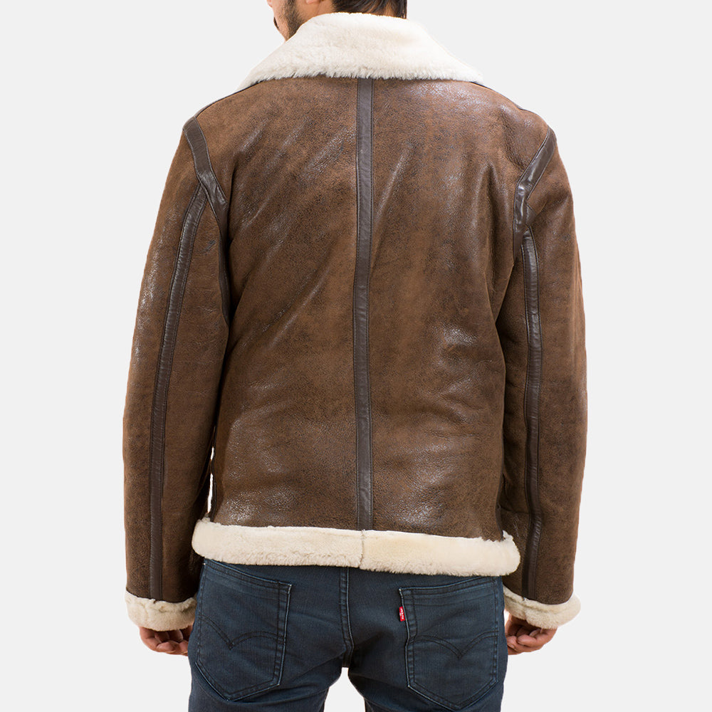 Forest Distressed Brown Double Face Shearling Jacket