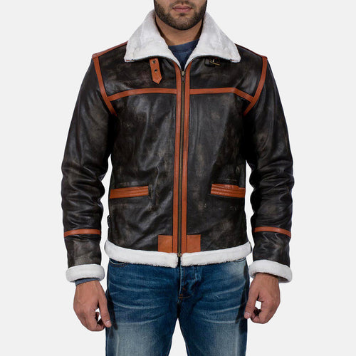 Alpine Distressed Brown Goatskin Fur Leather Jacket