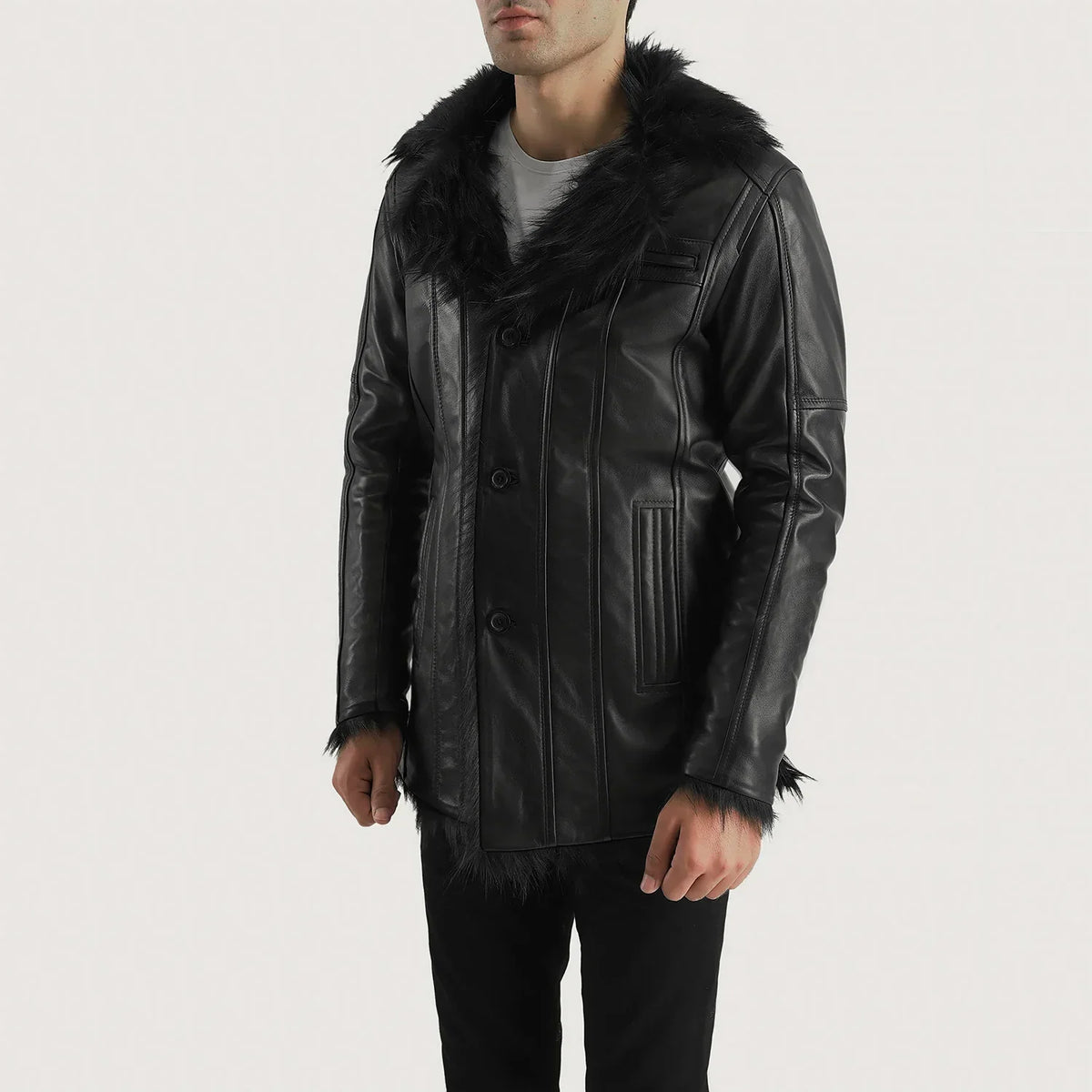 Furcliff Black Leather Coat - Handcrafted