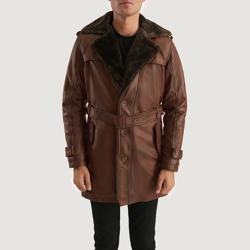 Hunter Distressed Brown Fur-Lined Leather Coat