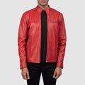 Ionic Red Sheepskin Leather Biker Jacket