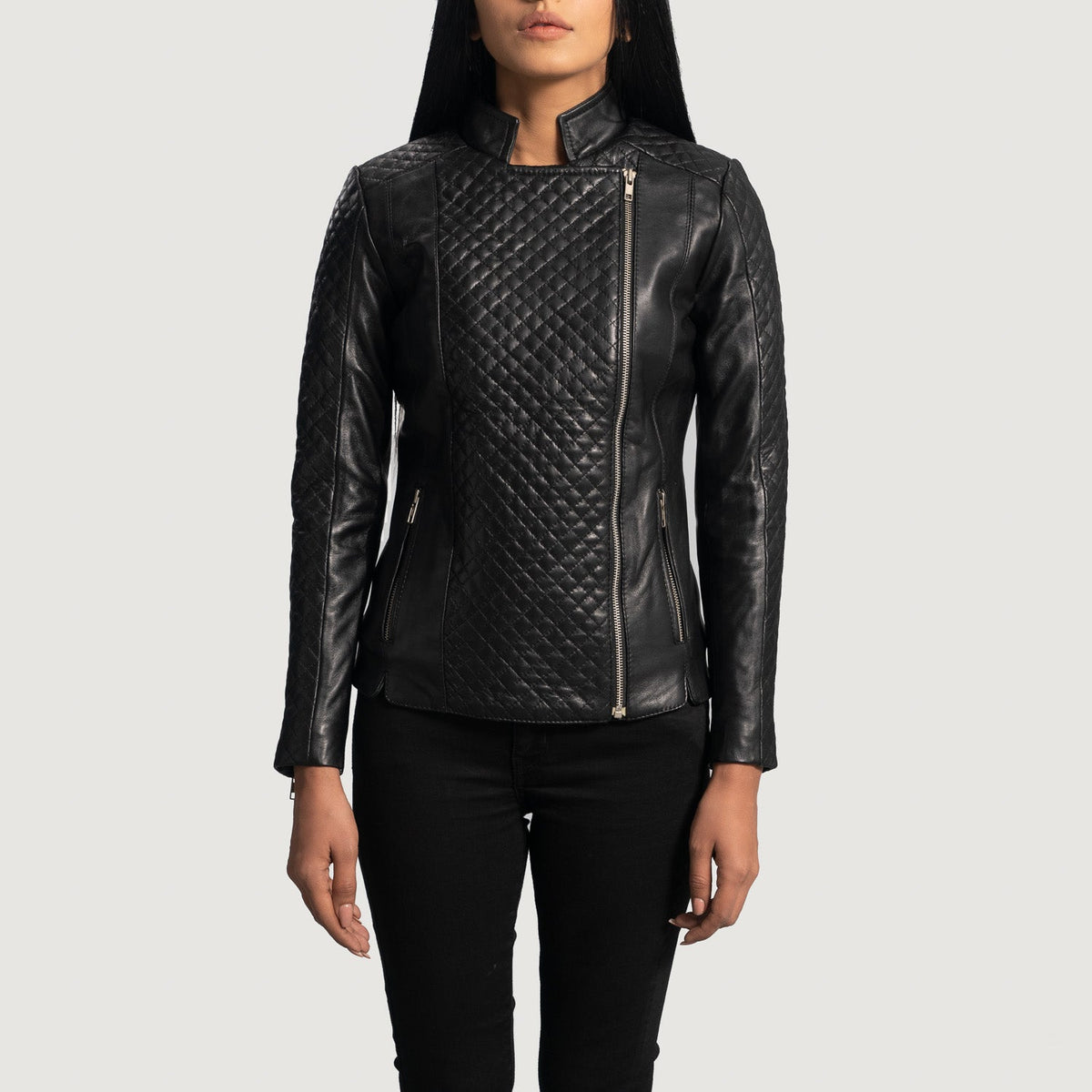 Orient Grain Quilted Black Sheepskin Biker Jacket