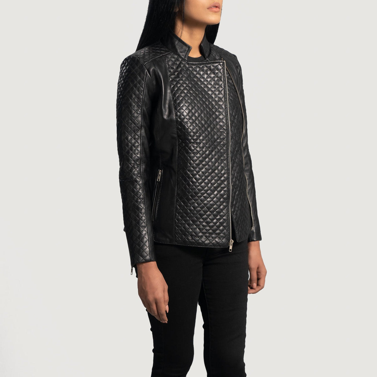 Orient Grain Quilted Black Sheepskin Biker Jacket