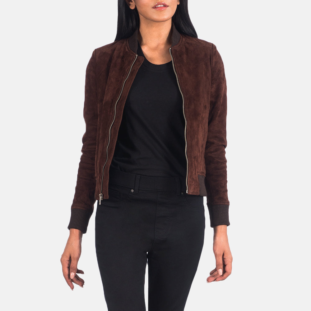 Bliss Brown Goatskin Suede Bomber Jacket