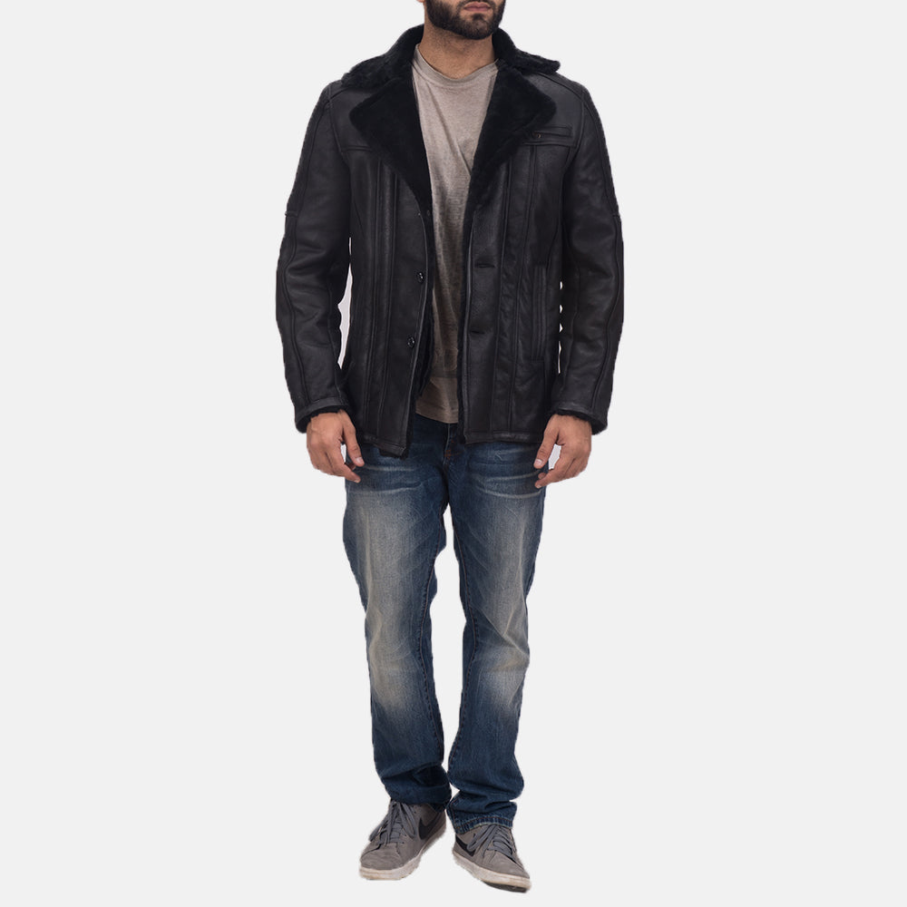 Furcliff Black Double Face Shearling Leather Coat