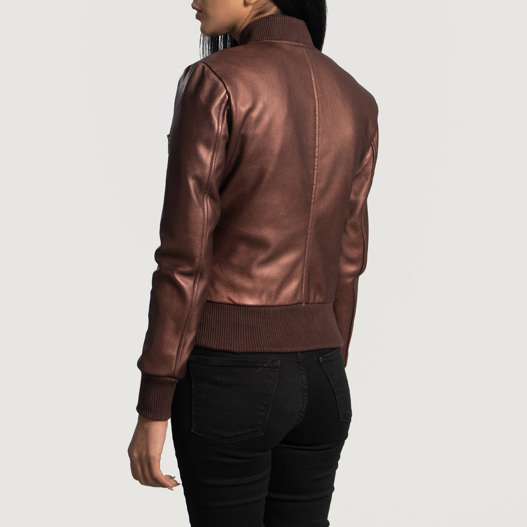 Reida Maroon Sheepskin Bomber Jacket