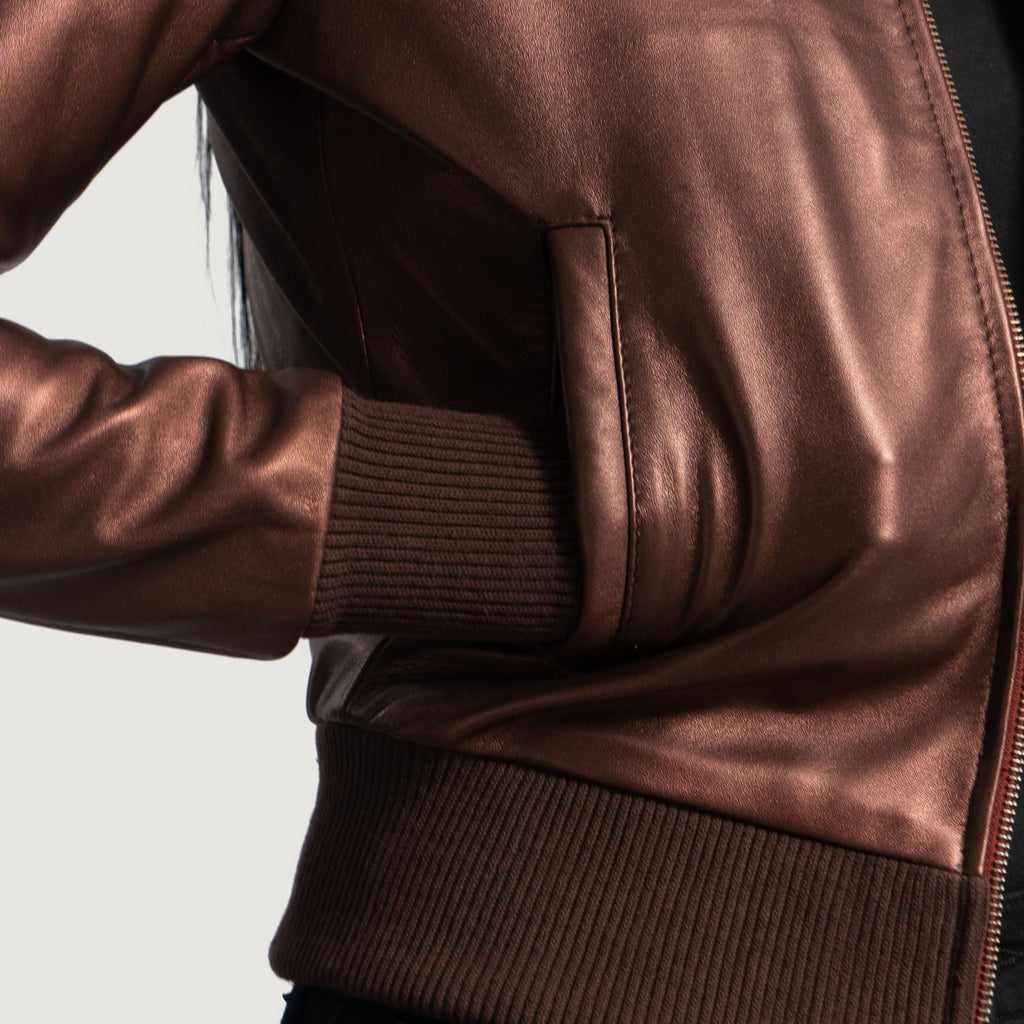 Reida Maroon Sheepskin Bomber Jacket