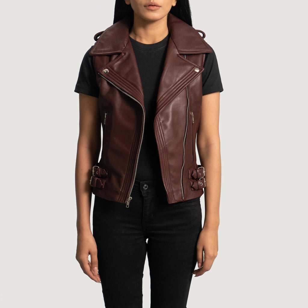 Rhonda Maroon Sheepskin Biker Vest