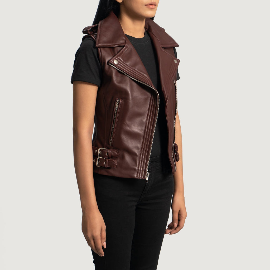 Rhonda Maroon Sheepskin Biker Vest