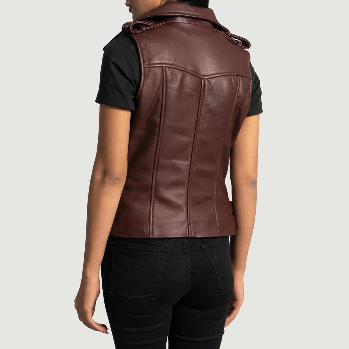 Rhonda Maroon Sheepskin Biker Vest