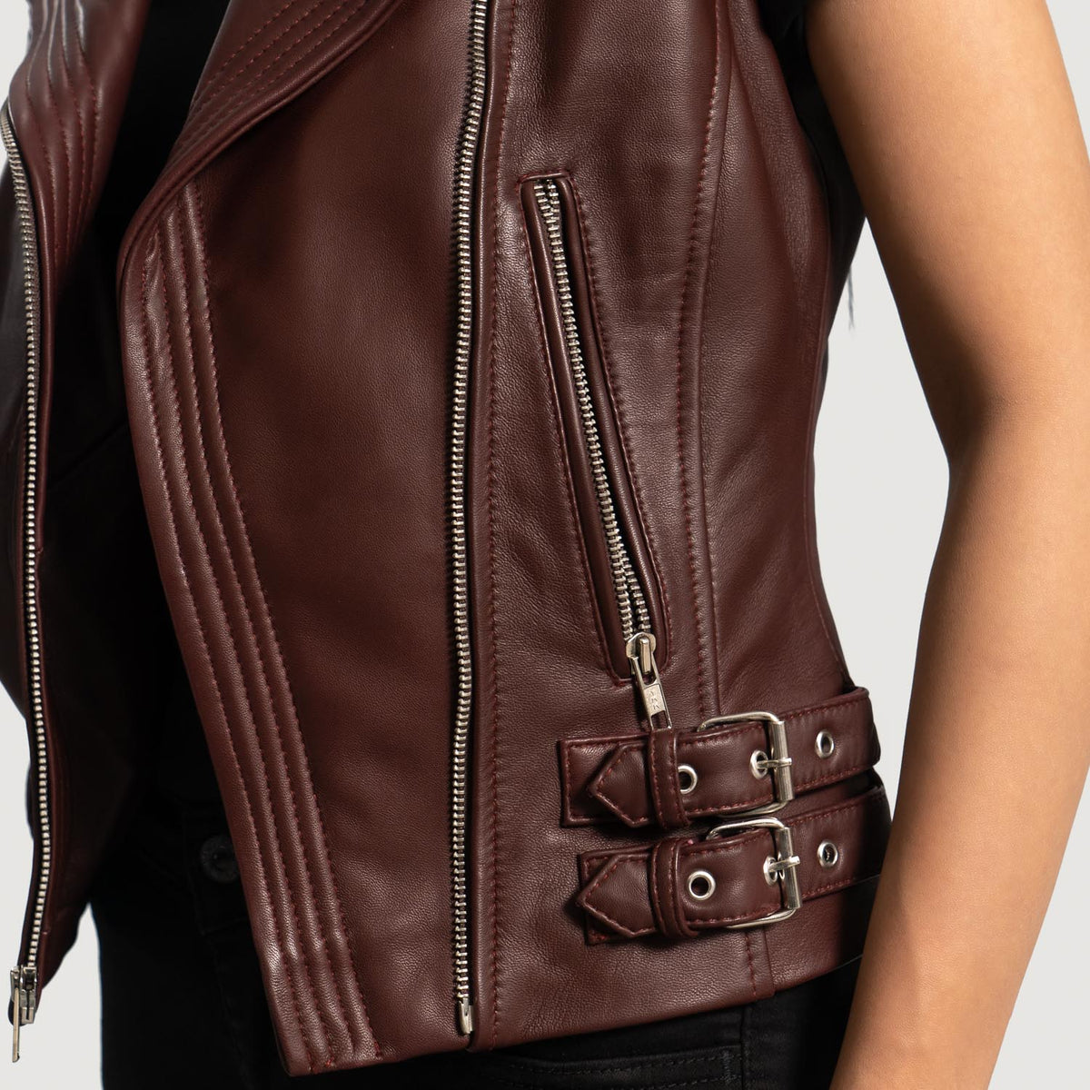 Rhonda Maroon Sheepskin Biker Vest
