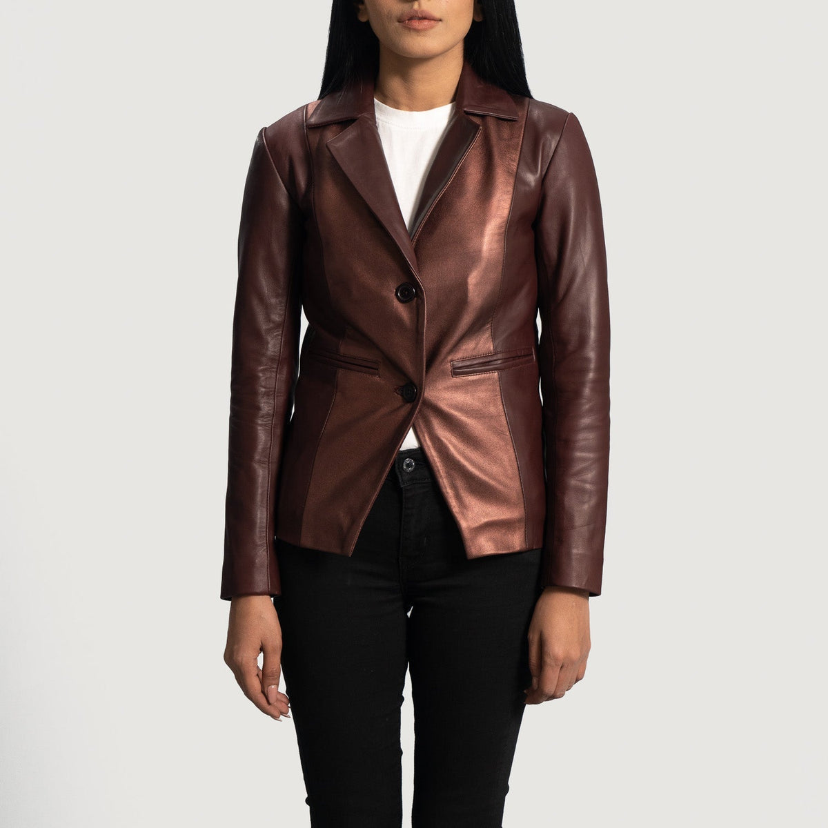 Ruby Metallic Maroon Sheepskin Blazer