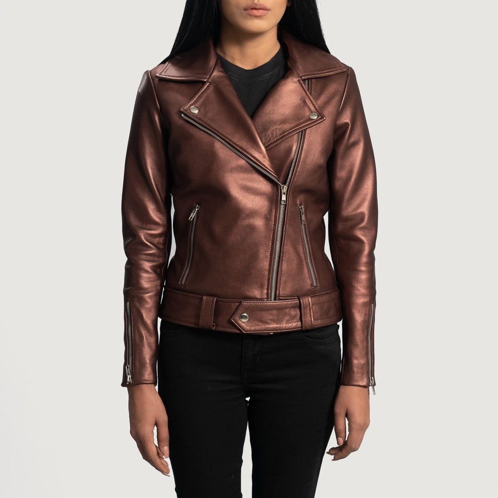 Rumy Maroon Sheepskin Leather Moto Jacket