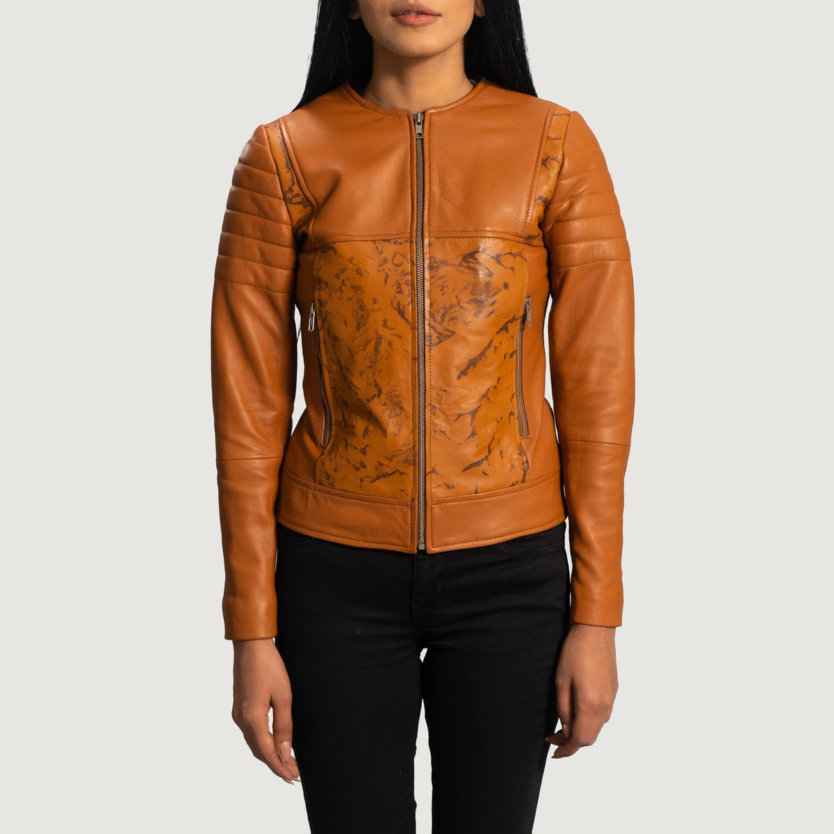 Sandy Tan Brown Dip and Dye Leather Moto Jacket