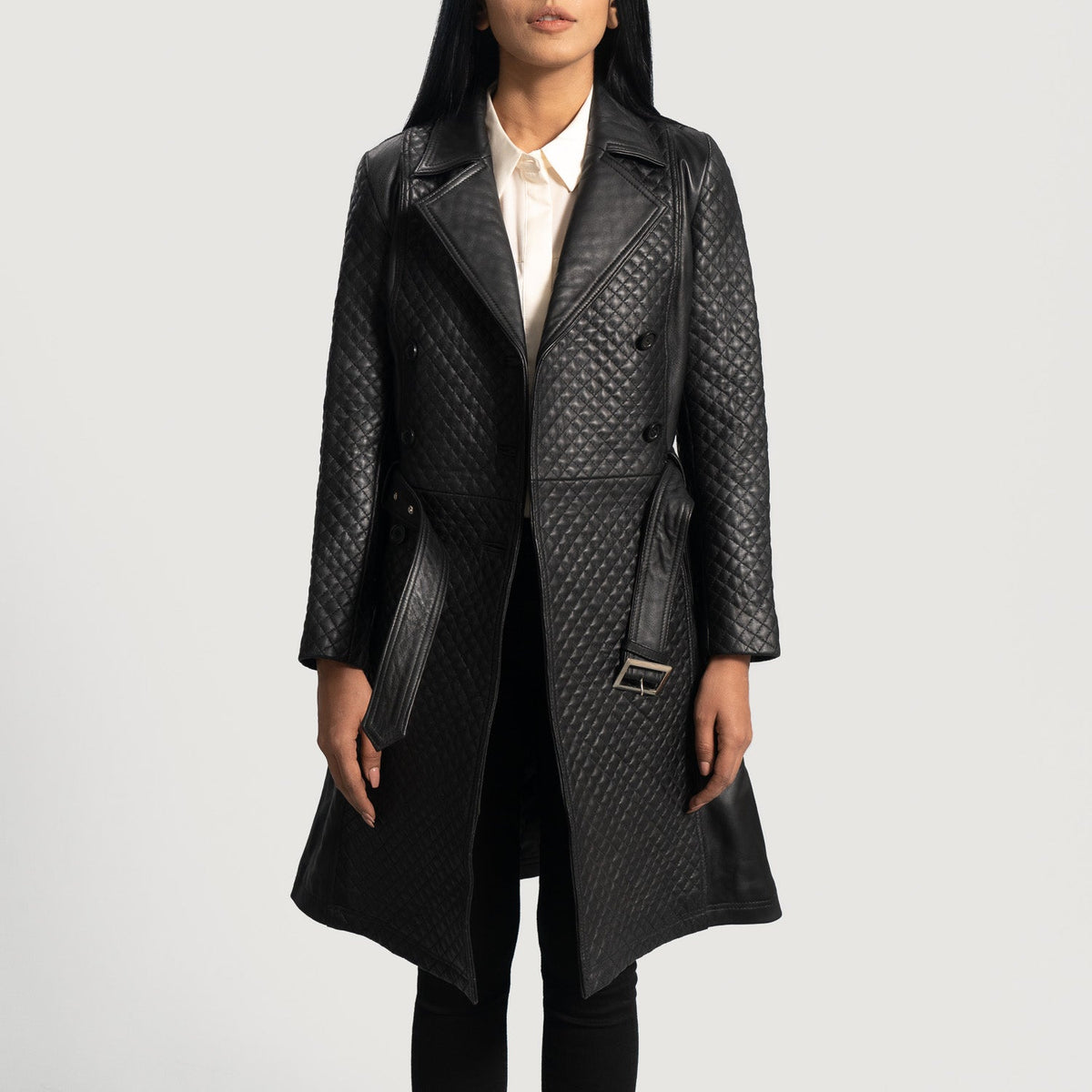 Sweet Susan Black Sheepskin Leather Trench Coat