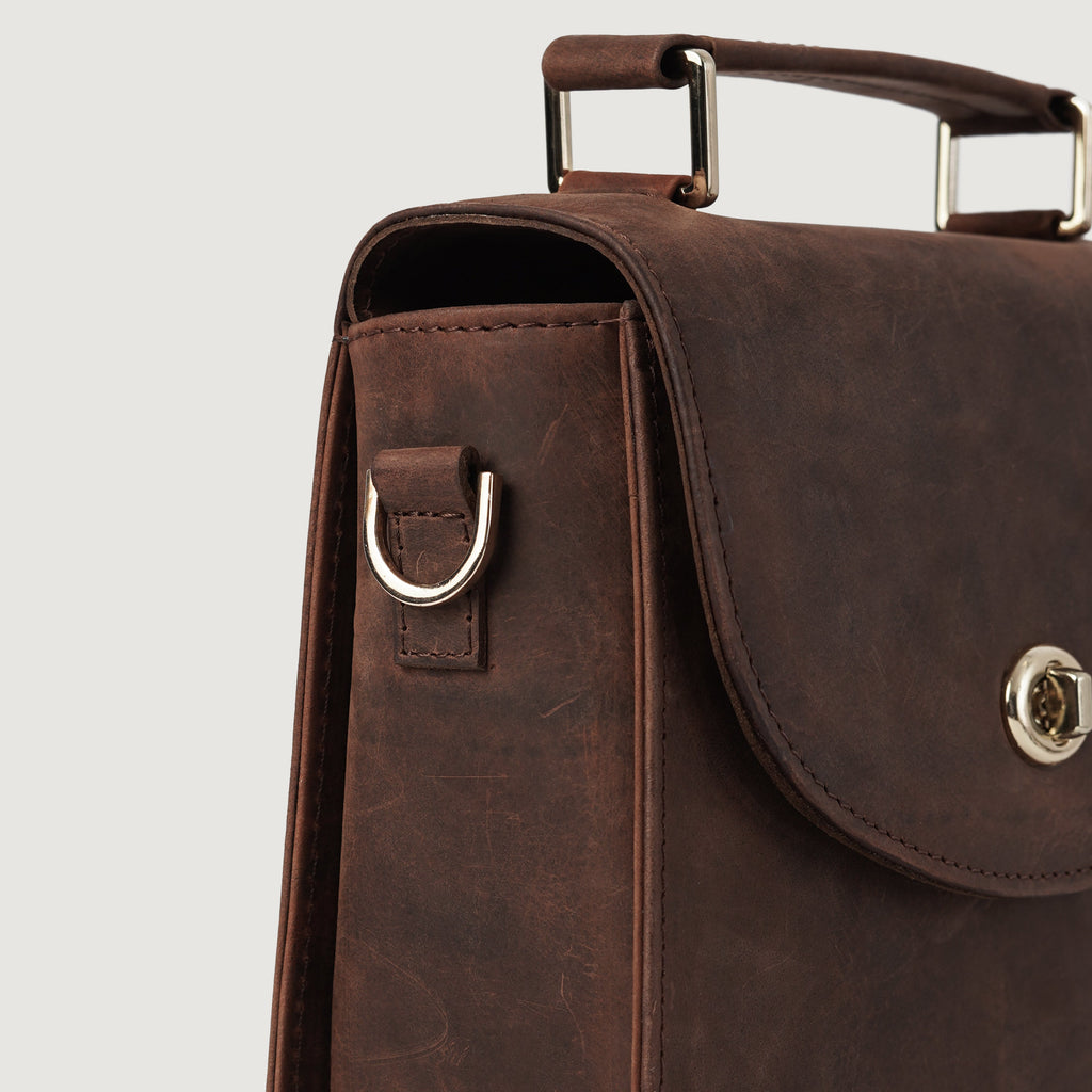 The Sandra Vintage Distressed Brown Leather Saddle Bag