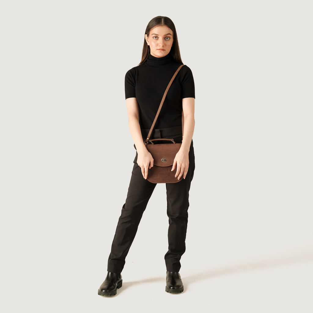 The Sandra Vintage Tan Milled Leather Saddle Bag