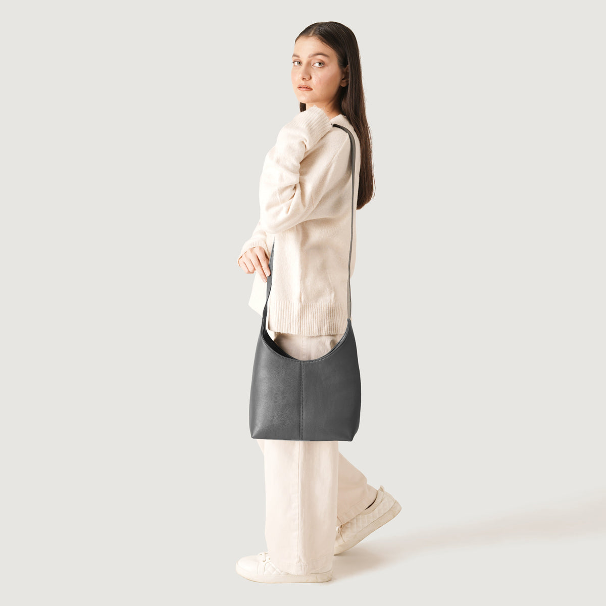 The Stefani Grey Cowhide Leather Hobo Bag