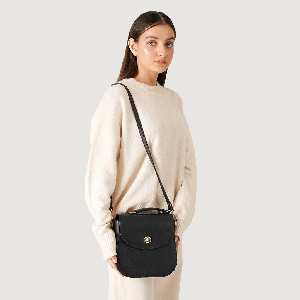 The Sandra Black Leather Saddle Bag