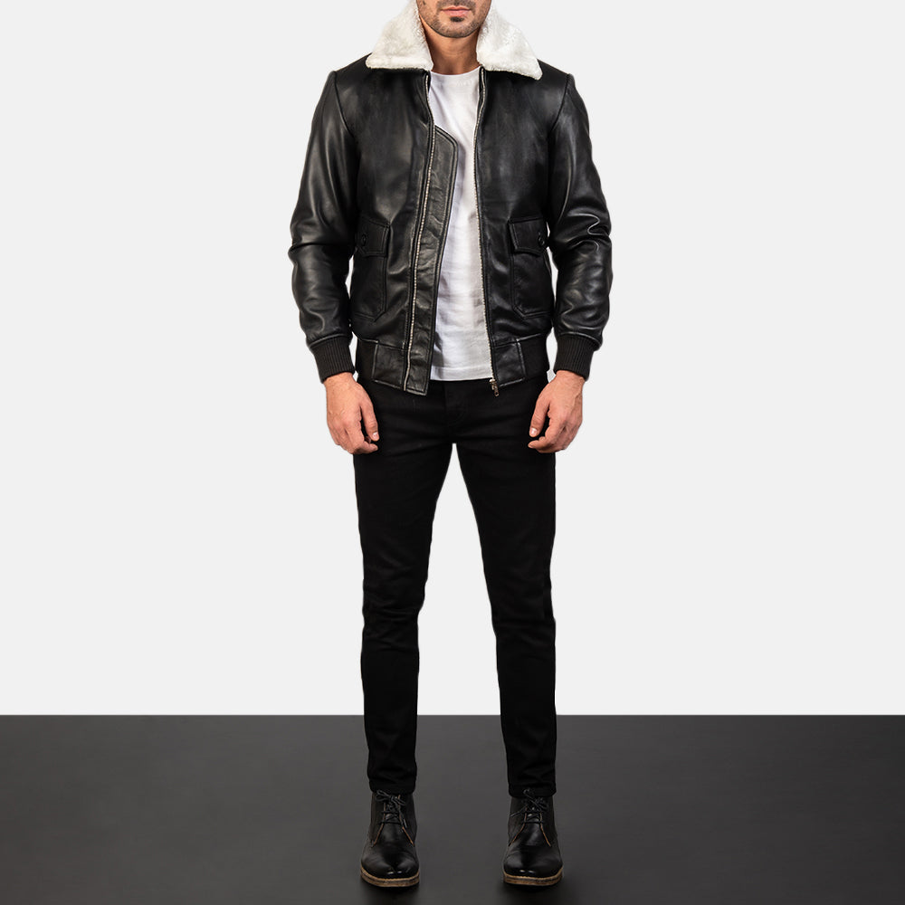 Airin G-1 Black and White Sheepskin Bomber Jacket
